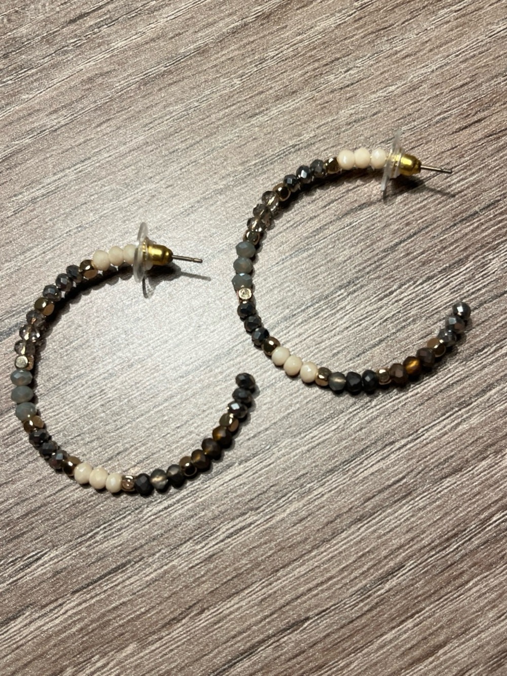 Beaded Hoop Earrings - Black & Cream